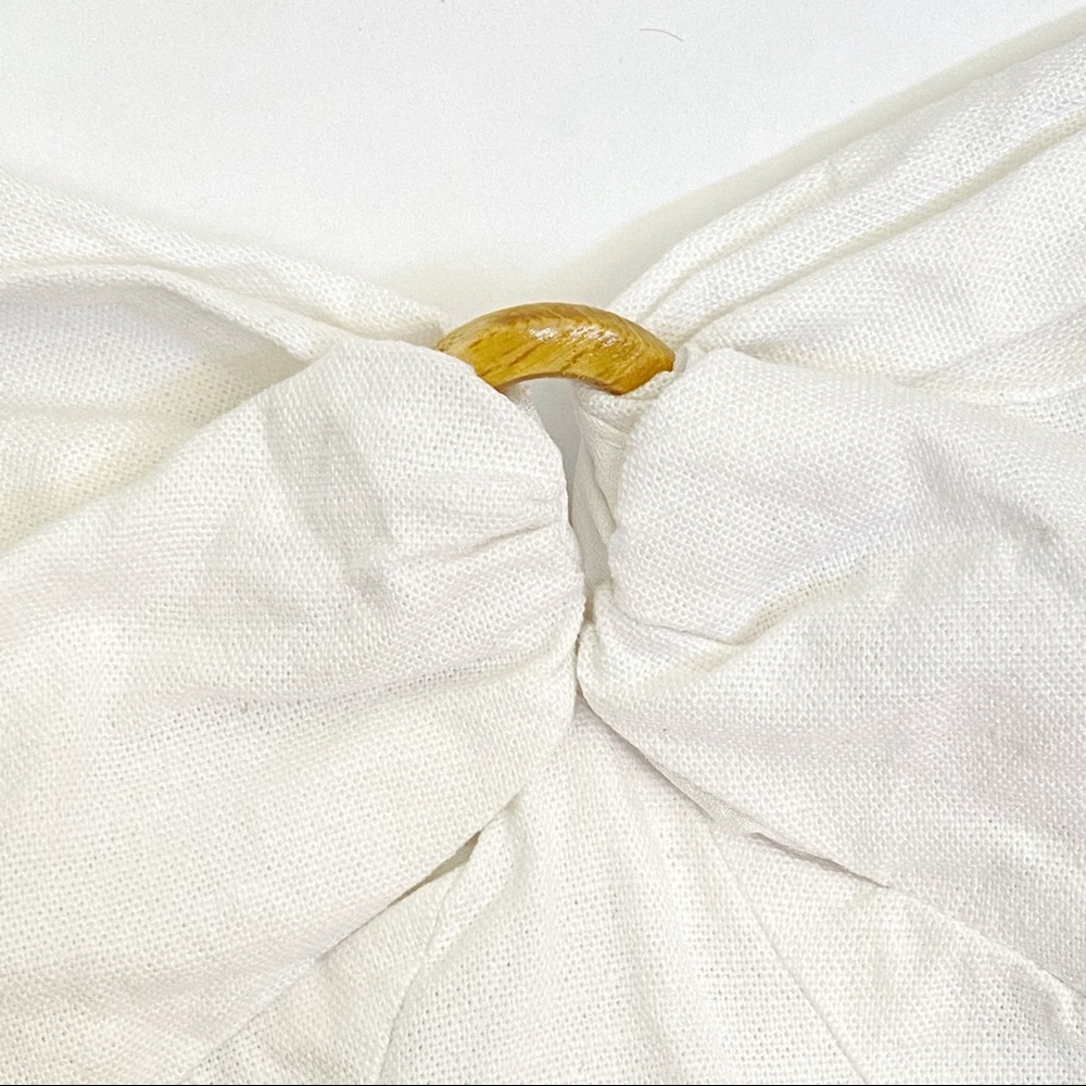 WAYF Genoa off the shoulder white linen ruffle high low hem asymmetrical dress - Picture 9 of 13